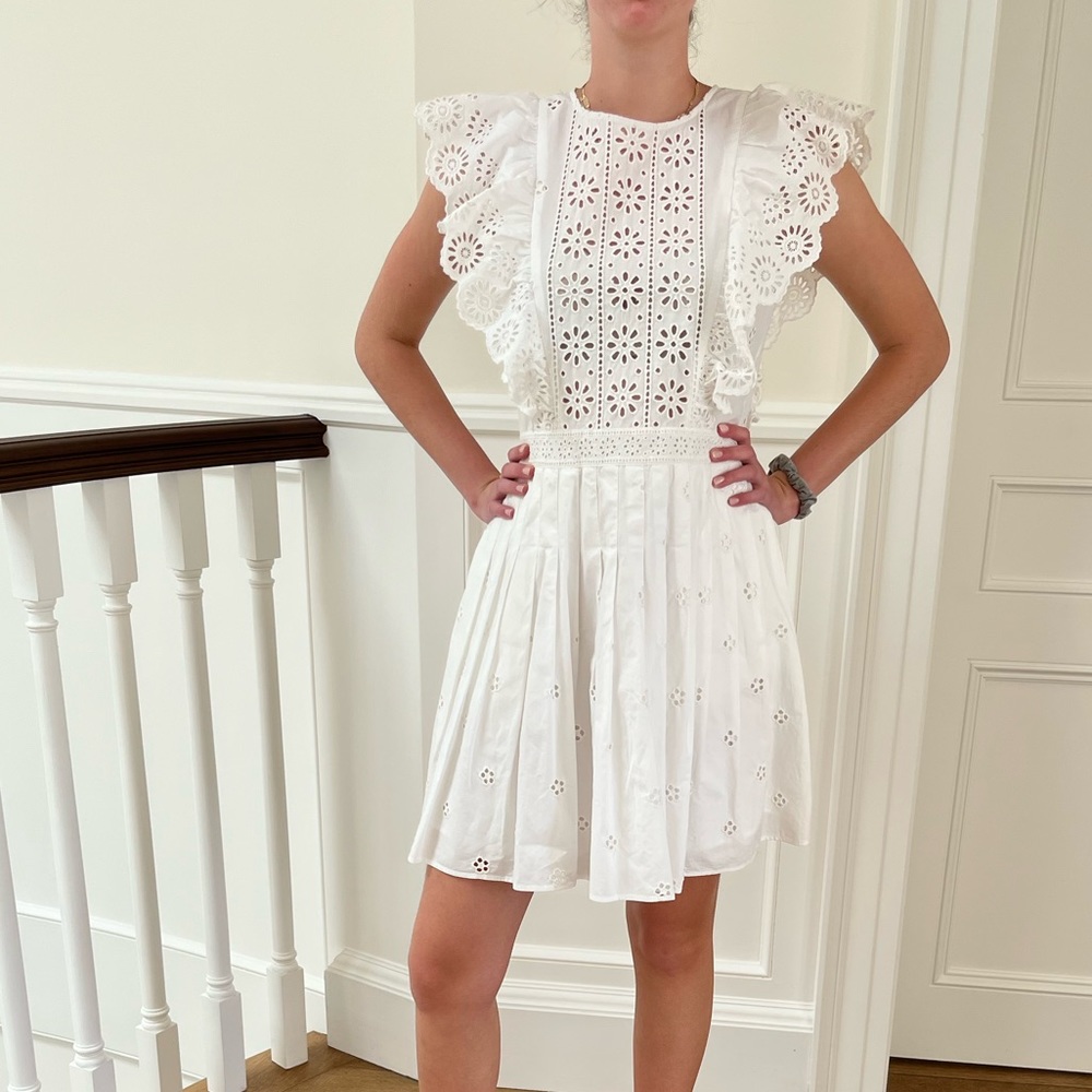 Sea NY White Eyelet Ruffle Cotton Dress Size 4
